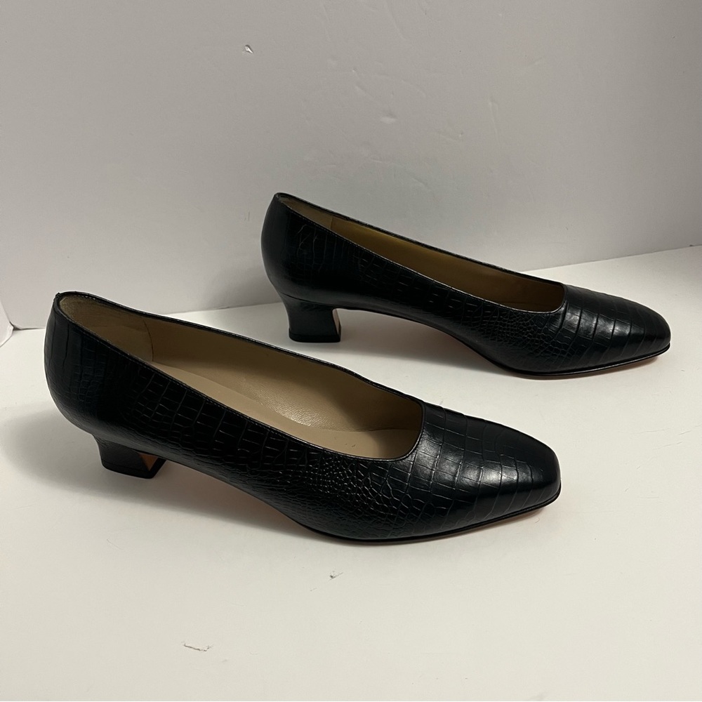 Salvatore Ferragamo Black Croc-Embossed Heels